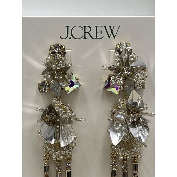 J. Crew White Crystal and Sequin Gold Tone Drop Dangle Earrings Shiny Bling New - Picture 11 of 13